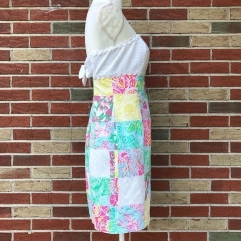 Lilly Pulitzer Franco State Patch Ric Rac White Pink Strapless Dress 👗 - Picture 6 of 14